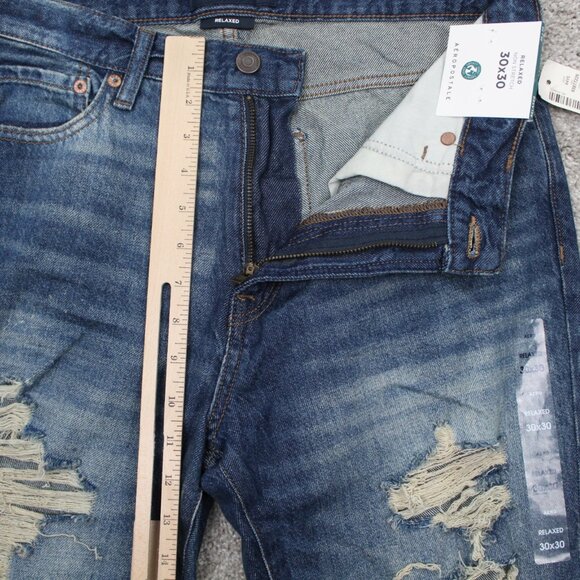 Aéropostale Jeans NWT Mens 30x30 Blue AERO Relaxed Non Stretch Distressed Denim - Picture 11 of 13